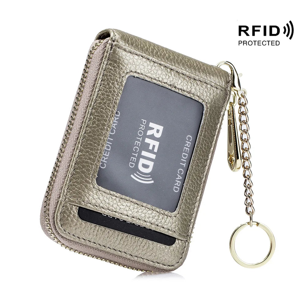 RFID Blocking Card Holder Wallet – Mini Zipper ID & Bus Card Case with Anti-Theft Protection for Keys & Cards