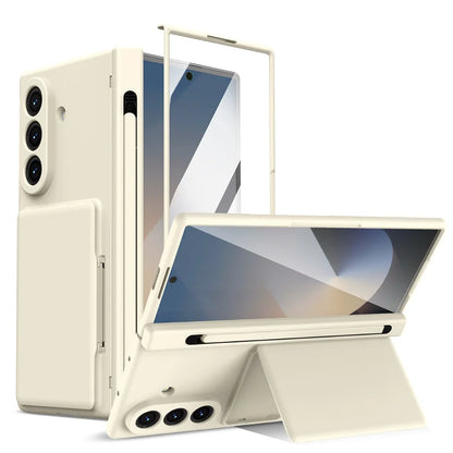 Samsung Galaxy Z Fold Series Hinge Wallet Case - Card Slots, S Pen Holder, Screen Protector Film, and Protective Cover for Fold 5, 6, 7, and 8