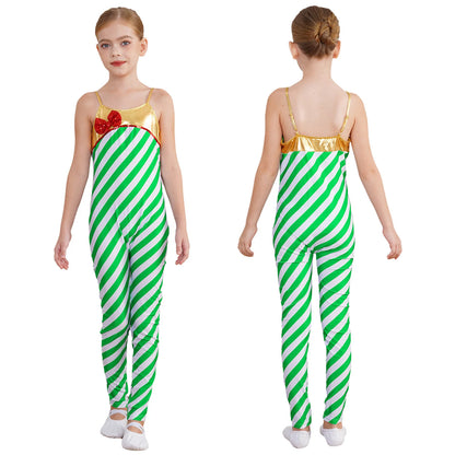 Kids Candy Cane Striped Christmas Tutu Leotard — Sequined Santa Bodysuit for Ballet & Gymnastics