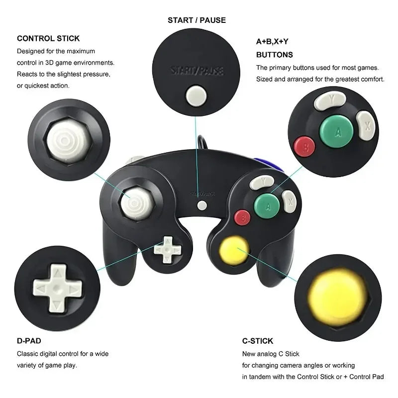 Wired GameCube Controller – Single Button Gamepad Joystick for NGC Console