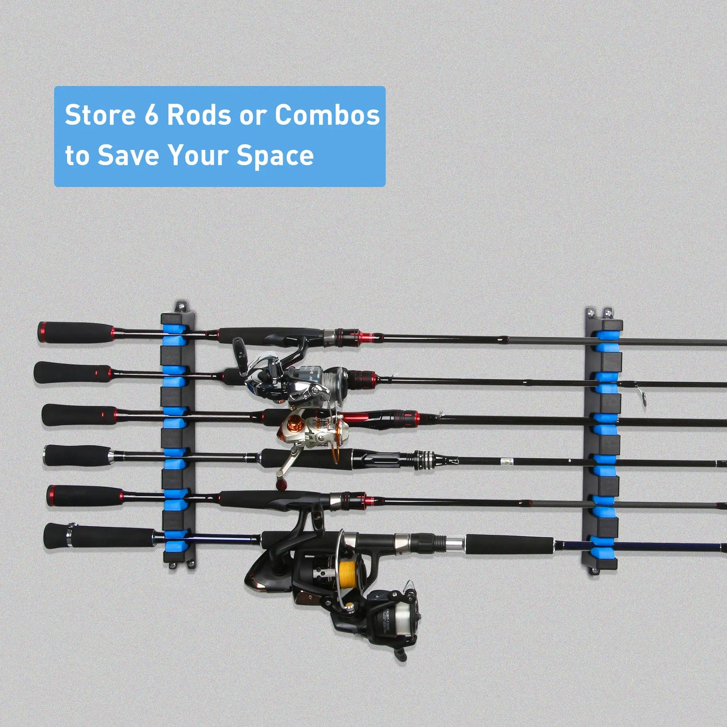 Go Pal RR1 Fishing Rod Holder - 6 Rod Horizontal & Vertical Wall Mount Storage Rack for Fishing Gear