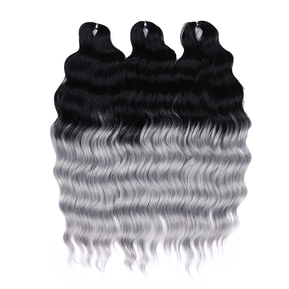 FASHION IDOL 24" Deep Wave Crochet Hair - 3-Piece Synthetic Water Wave Braiding Extensions, Ombre Rainbow Twist Hair