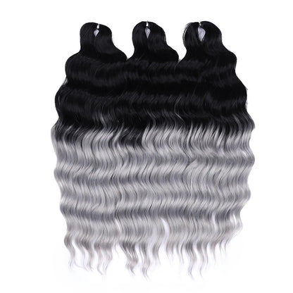 FASHION IDOL 24" Deep Wave Crochet Hair - 3-Piece Synthetic Water Wave Braiding Extensions, Ombre Rainbow Twist Hair
