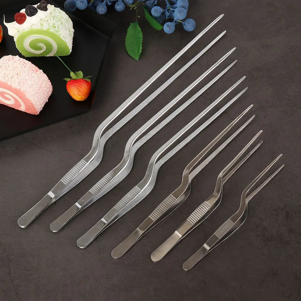Professional Chef Stainless Steel Seafood Tools - Kitchen Tweezers Tongs, Multiple Types, Chef Plating Tool, BBQ Clip
