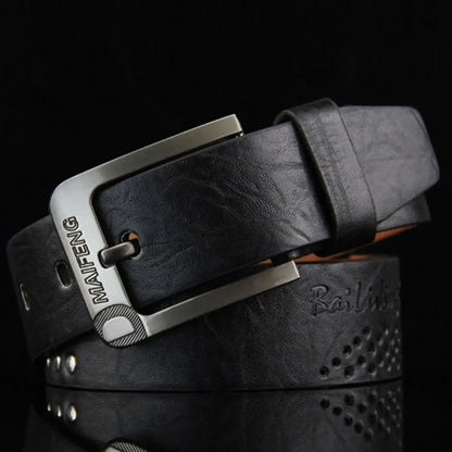 Simple Leather Men's Belt – Luxury Classic Buckle, High-Quality Alloy Vintage Cowboy Waistband for Business & Casual Use