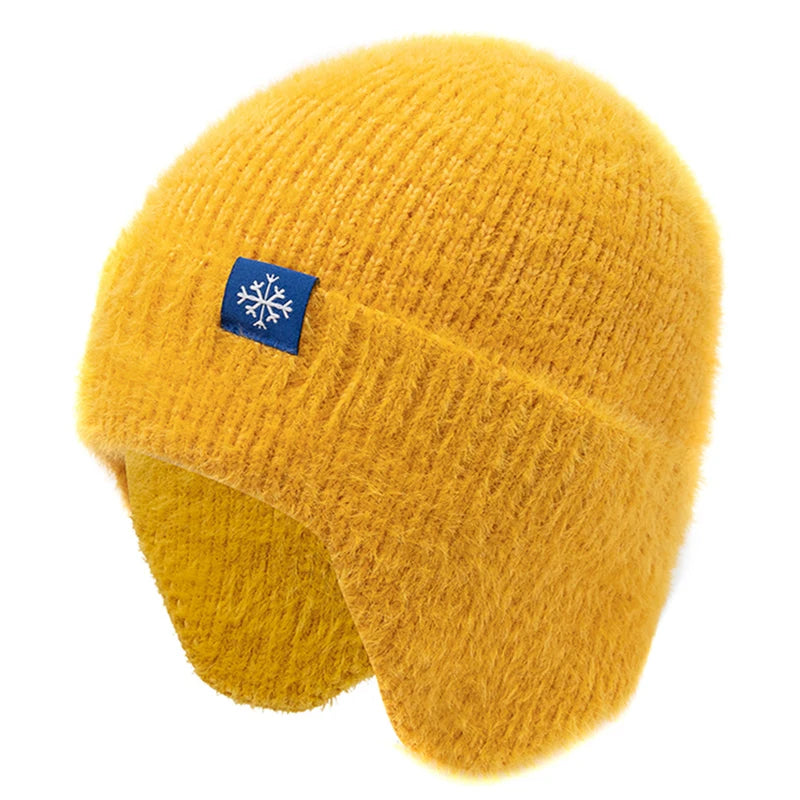 Women’s Earflap Winter Hat – Candy Color Faux Fur Knit Beanie, Kpop Style Streetwear Cap