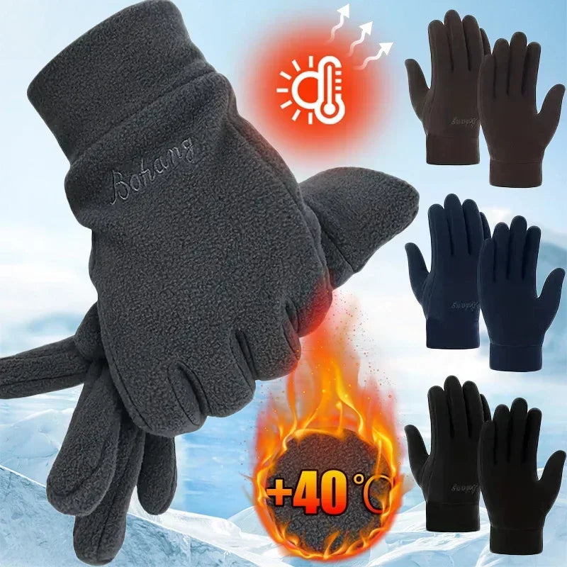 Winter Thermal Fleece Gloves - Thick Warm Windproof Full Finger Gloves for Men and Women Running Skiing Cycling Outdoor Activities