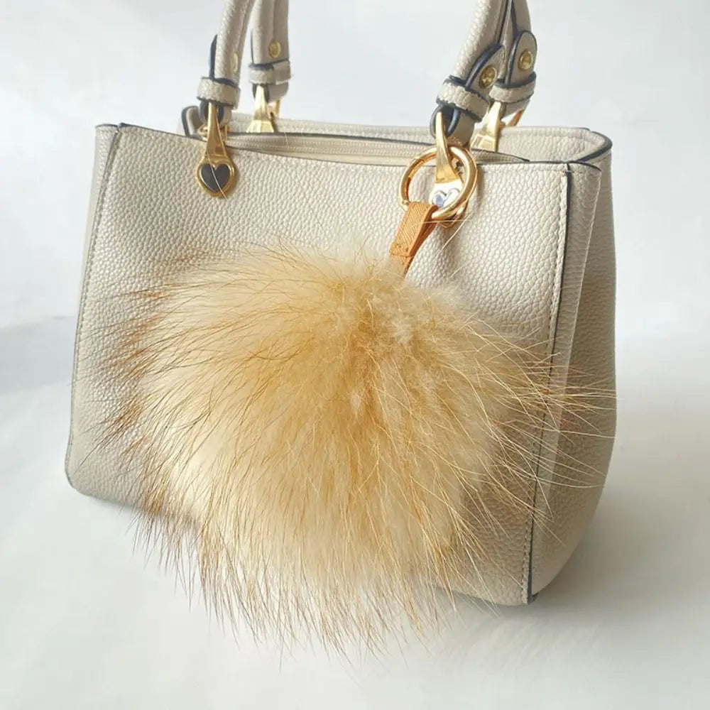 15cm Real Raccoon Fur Pompon Keychain – Cute Pendant for Bags, Hats, Clothes, and Accessories