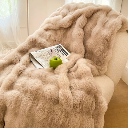 Cozy Faux Rabbit Fleece Throw Blanket – Soft Warm Plush 1pc Bed Sofa Blanket for Bedroom, Living Room & Dormitory Use