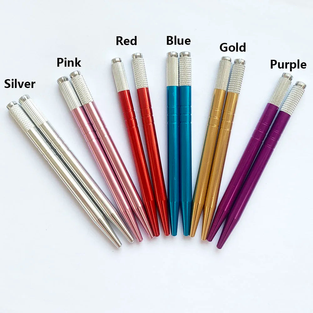 10pcs Permanent Makeup Eyebrow Tattoo Pens — Manual Tebori Microblading Stainless Steel Lock-Pin Tools