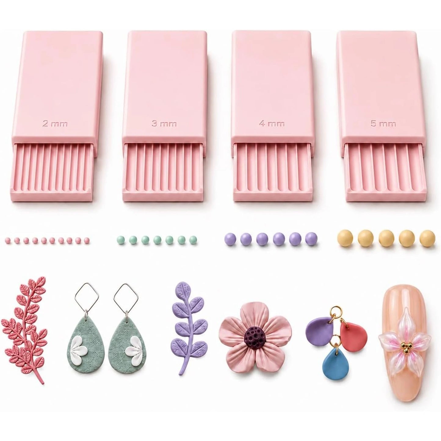 3D Nail Art Gel Bead Roller Set -  Clay Ball Maker Tool for 2mm 3mm 4mm 5mm 3D Flowers