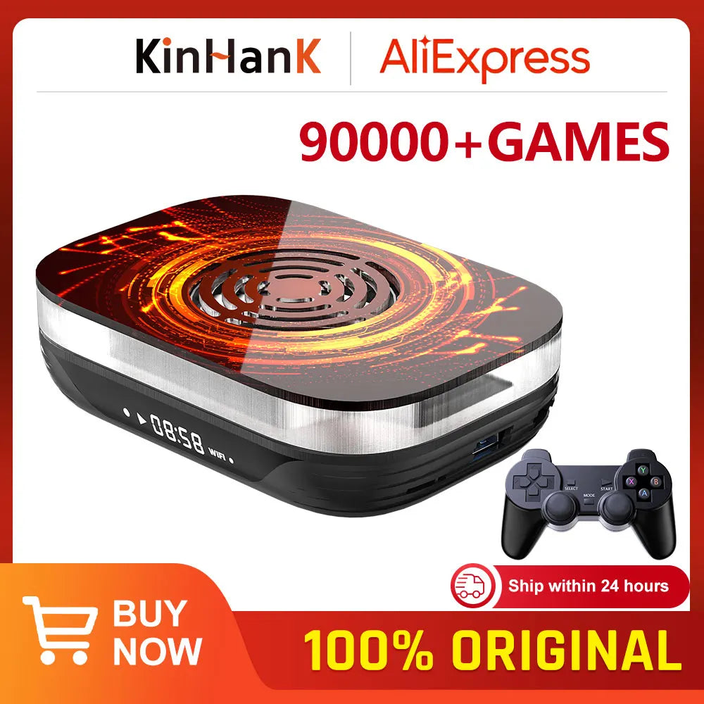 KINHANK Amlogic S905X4 Retro Video Game Console – Super Console X4 Plus with 90,000 Games, 60+ Emulators, 4K HD TV Box for Arcade/MAME/NAOMI