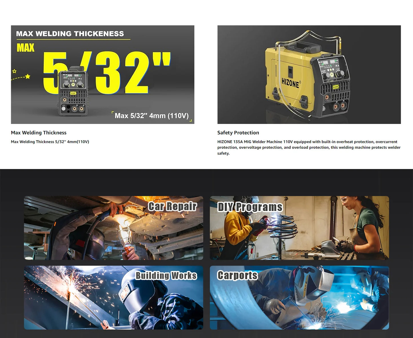 HIZONE 3-in-1 Mig Welding Machine – Intelligent Inverter Portable Welding Equipment 110V