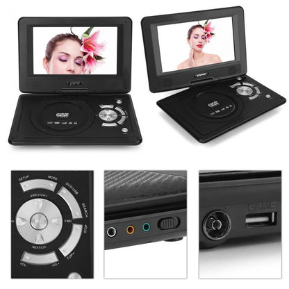 9" Portable HD TV DVD Player – 16:9 LCD Screen, 234x480 Resolution, CD/Game/TV/USB/Radio Compatible