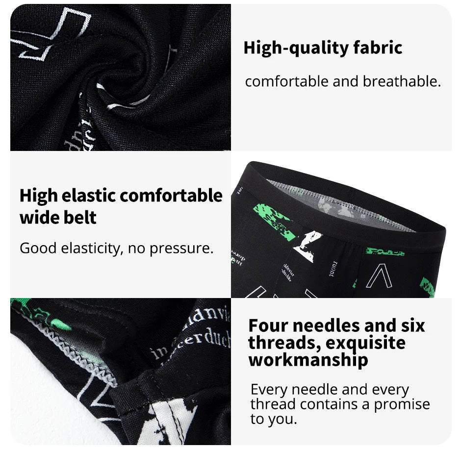 4-Piece Men's Fashion Boxer Shorts – European & American Size, Comfortable & Breathable Plus Size with Elastic Waist