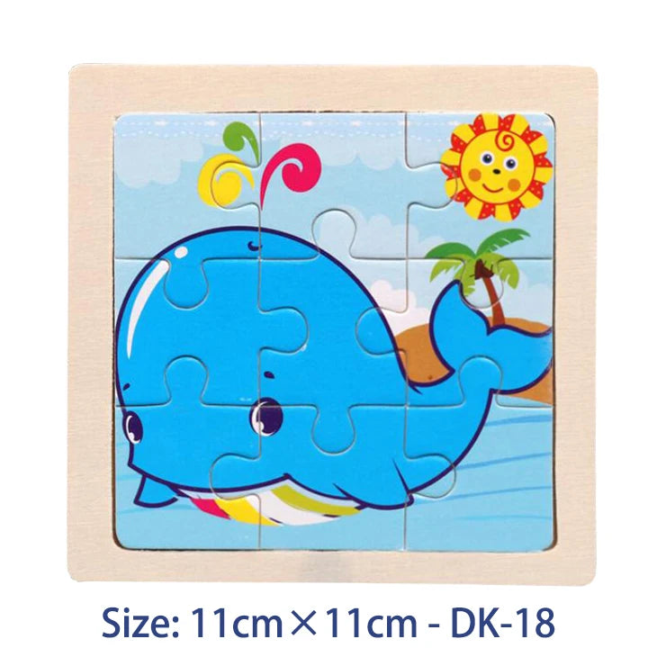 11cm Kids Wooden Jigsaw Puzzle – Cartoon Animal & Vehicle Montessori Educational Toys