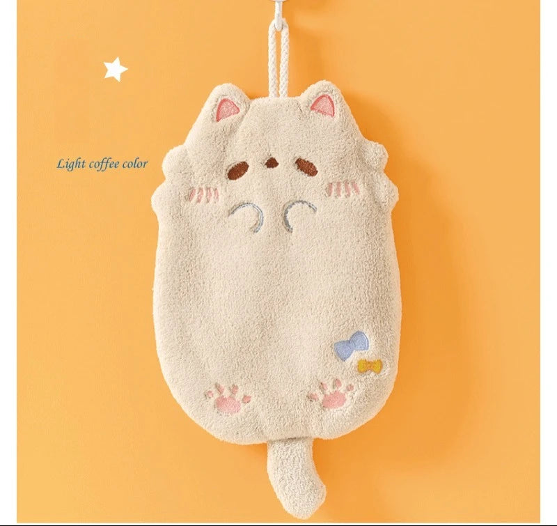 Cute Cartoon Tanuki Hanging Towel – Coral Velvet Absorbent Kitchen & Bathroom Towels, Thick Cloth