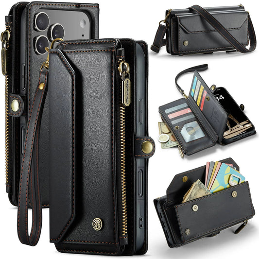 RFID Blocking Crossbody Wallet Case for iPhone 17 Pro Max & Air, PU Leather Card Holder with Strap