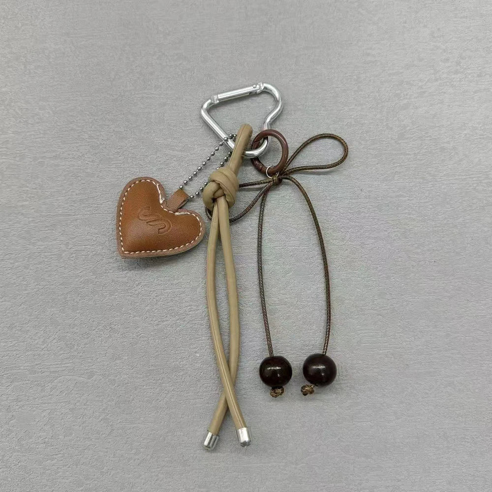 Y2K Leather Rope Keychain with Cherry Bow – Cute 3D Heart Bag Pendant Cartoon Keyring & Anti-Lost Phone Lanyard