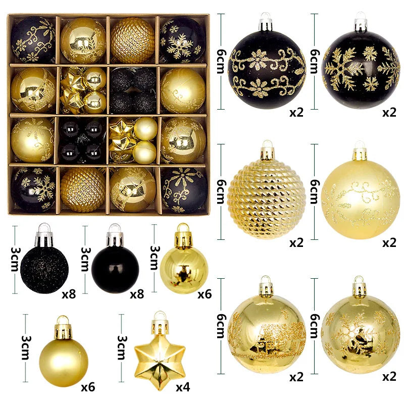 44PCS Christmas Ball Ornaments – 3/6CM Decorative Pendant Balls for Christmas Tree, Home Decor, New Year & Holiday Accessories
