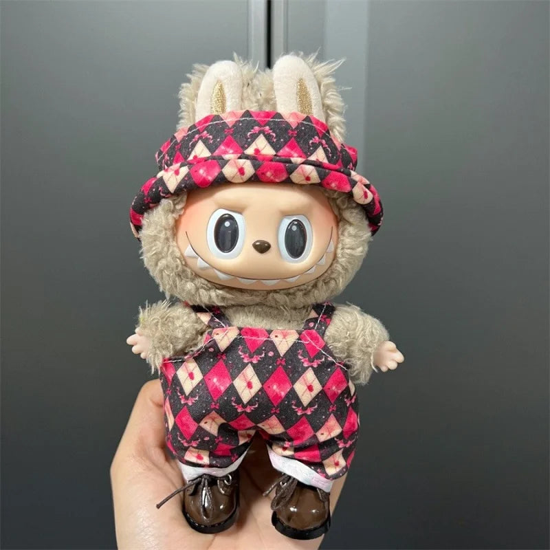 Cute Mini Plush Doll Clothes for 17cm Labubu – Various Overalls & Outfit Accessories