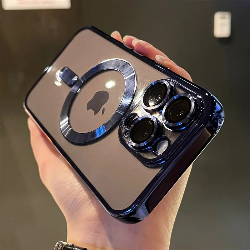 Luxury Plating MagSafe Wireless Charging Case — Clear Soft Magnetic Silicone Cover for iPhone 12–17 Pro/Max/Plus/16E