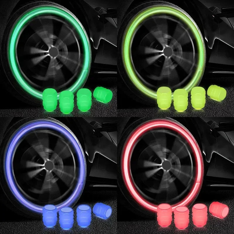 12Pcs Luminous Valve Stem Caps - Fluorescent Night Glowing Wheel Hub Caps for Motorcycle, Bicycle and Car Tyres