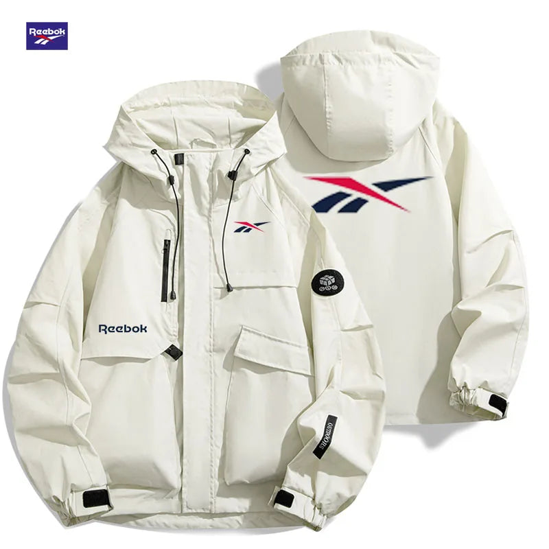 Reebok Logo 2026 Men's Windproof Waterproof Jacket - Spring-Autumn Casual Multi-Pocket Loose Fit