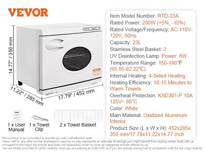 VEVOR Hot Towel Warmer 8/23L – Large Capacity 2-in-1 Quick Heating with See-Through Window for SPA, Facials & Massage Salon