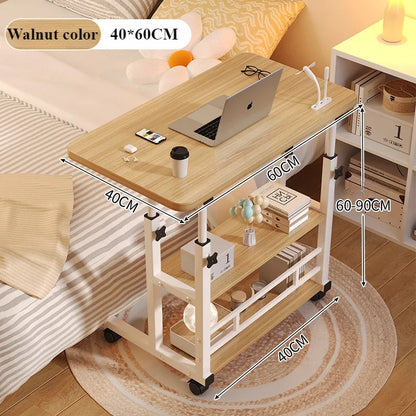 Adjustable Height Portable Study Desk with Storage Shelf – Mobile Bedside Table for Work & Dining, Includes USB Fan & Light