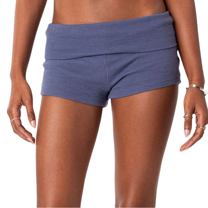 Summer Women’s Slim Solid Color Yoga Shorts — Casual Fold-Over Low Waist Lounge Shorts