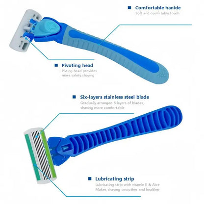 Women’s Manual Safety Razor Set – 1 Handle + 18pcs 6-Layer Stainless Steel Replaceable Blades