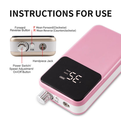 Professional Electric Nail Drill – 35000RPM Rechargeable Nail File for Gel Nails, Low Noise Sander, Nail Accessories
