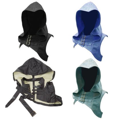Adjustable Medieval Gothic Cowl Hat — Faux Leather Steampunk Hooded Cloak Cape for Men & Women Cosplay Accessory