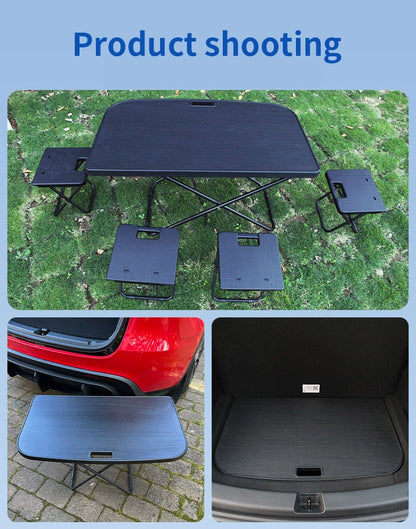 Tesla Model Y 2020-2025 Portable Folding Picnic Table – Travel Camping Boot Table with Chairs Set for Rear Trunk