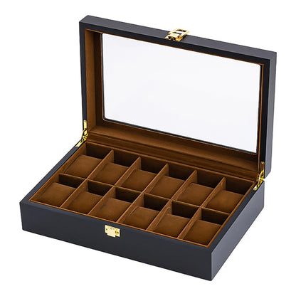 Handmade Luxury Wooden Watch Box – 6/10/12 Grid Display Case & Jewelry Organizer for Watches