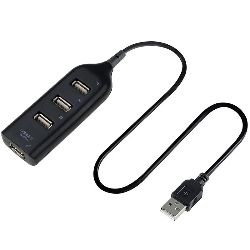 Mini USB 2.0 4-Port Hub - Powered USB Splitter with Adapter for PC, Laptop & Desktop, 480Mbps Data Transfer