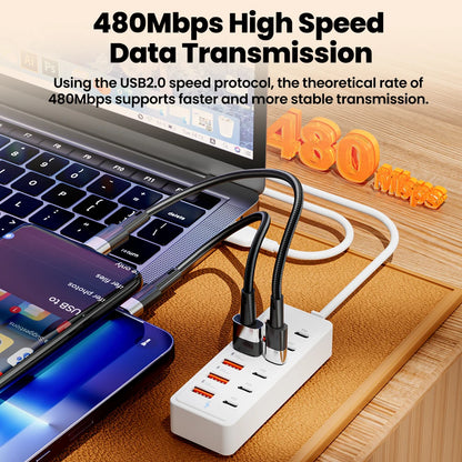 12-in-1 Power Strip & USB Charger Station — Multi-Port Wall/Desktop Adapter with USB-C Fast Charging for iPhone & Samsung
