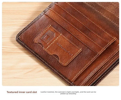 Genuine Leather Men’s Wallet – RFID Blocking Trifold, Vintage Thin ID & Credit Card Holder, Multi-Function Purse