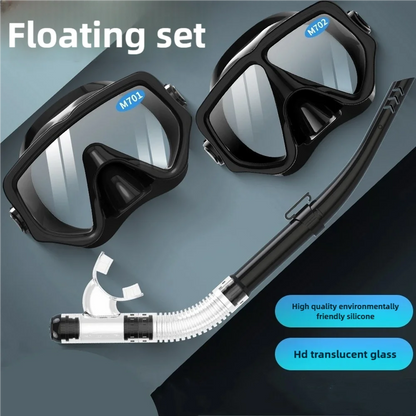 Dry Snorkel Set with Tempered Glass Diving Mask – Professional Panoramic Snorkeling & Swimming Training Gear for Adults