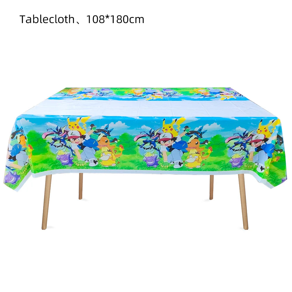 Pokemon Pikachu Tablecloth — Disposable Birthday & Baby Shower Party Table Cover, Kids Party Supplies