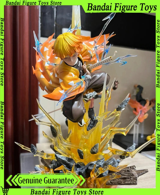 35cm Demon Slayer Zenitsu Figure – Double-Head LED PVC Anime Statue, Action Figurine for Decoration & Xmas Gift