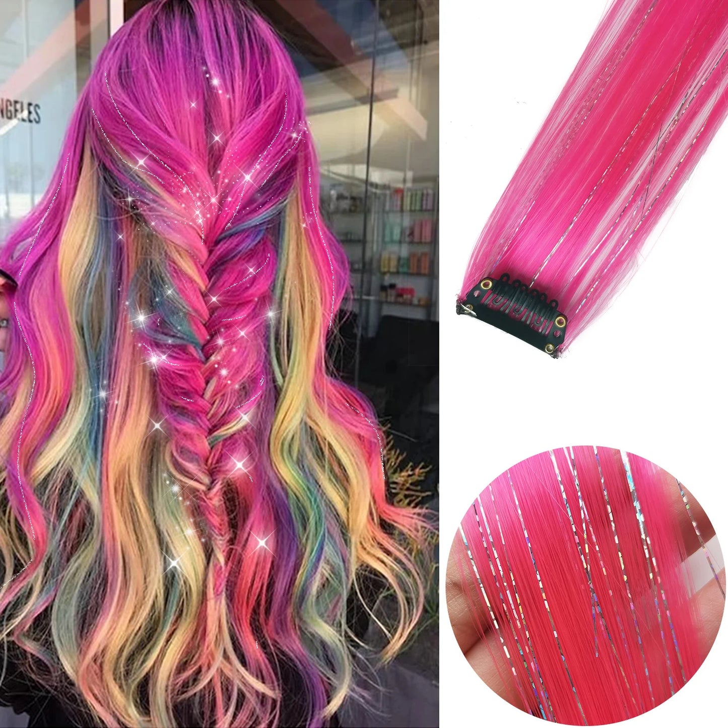 22-Inch Colored Clip-In Hair Extensions – 6pcs Straight Synthetic Party Highlight Hairpieces