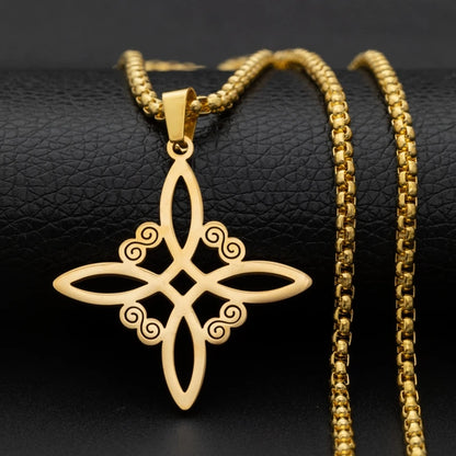 Witch Knot Necklace – Stainless Steel Magic Celtic Knot Pendant, Pagan Witchcraft Symbols, Jewelry Gift for Women