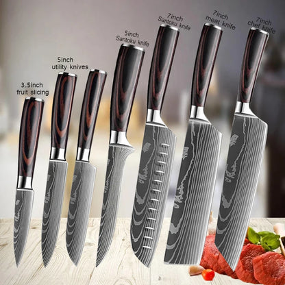 Professional Damascus Kitchen Knives – Japanese Santoku, Cleaver and Slicing Knives | Stainless Steel Butcher and Boning Knife
