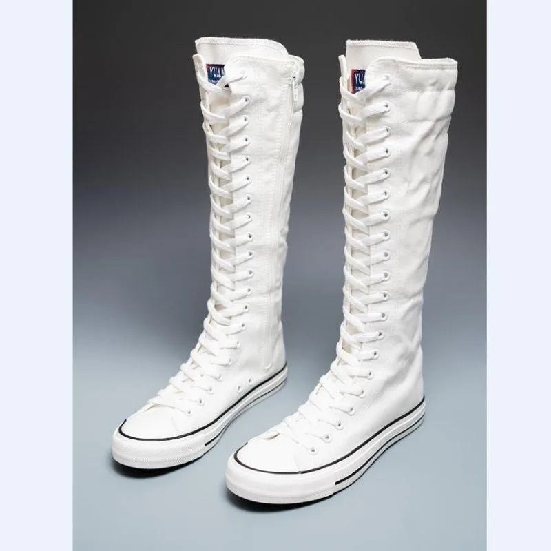 Women's High-Top Canvas Boots - Korean-Style Lace-Up Zipper Shoes with Comfortable Fit