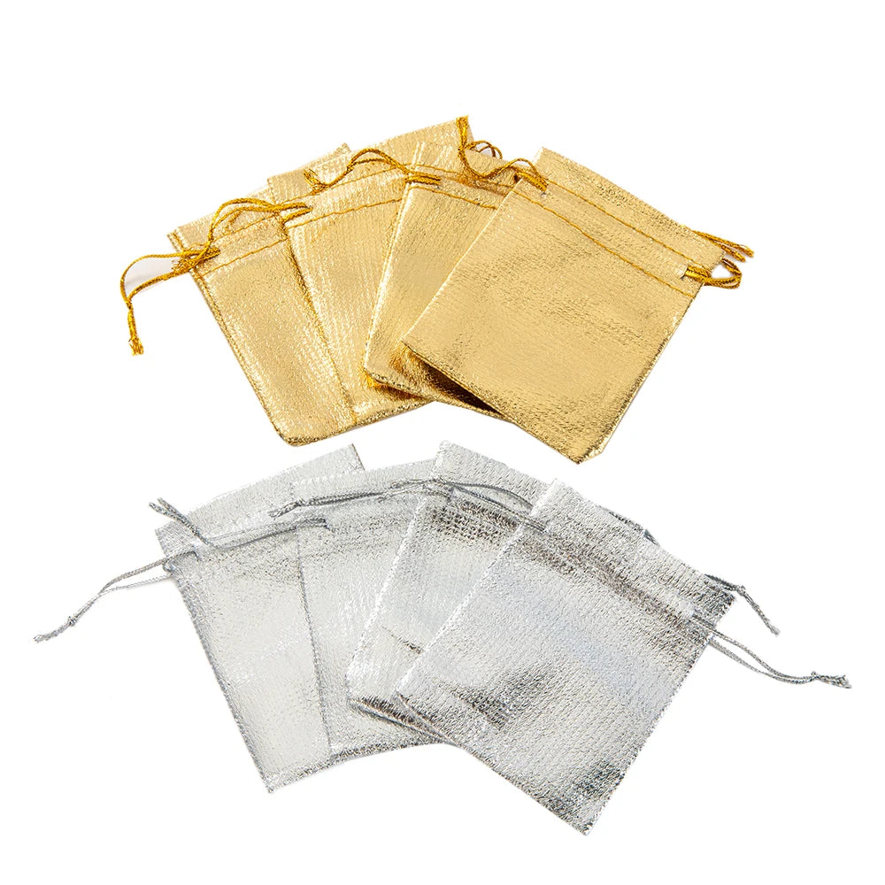 50pcs Gold Drawstring Bags – Jewelry, Candy, and Gift Pouches for Small Business Packaging