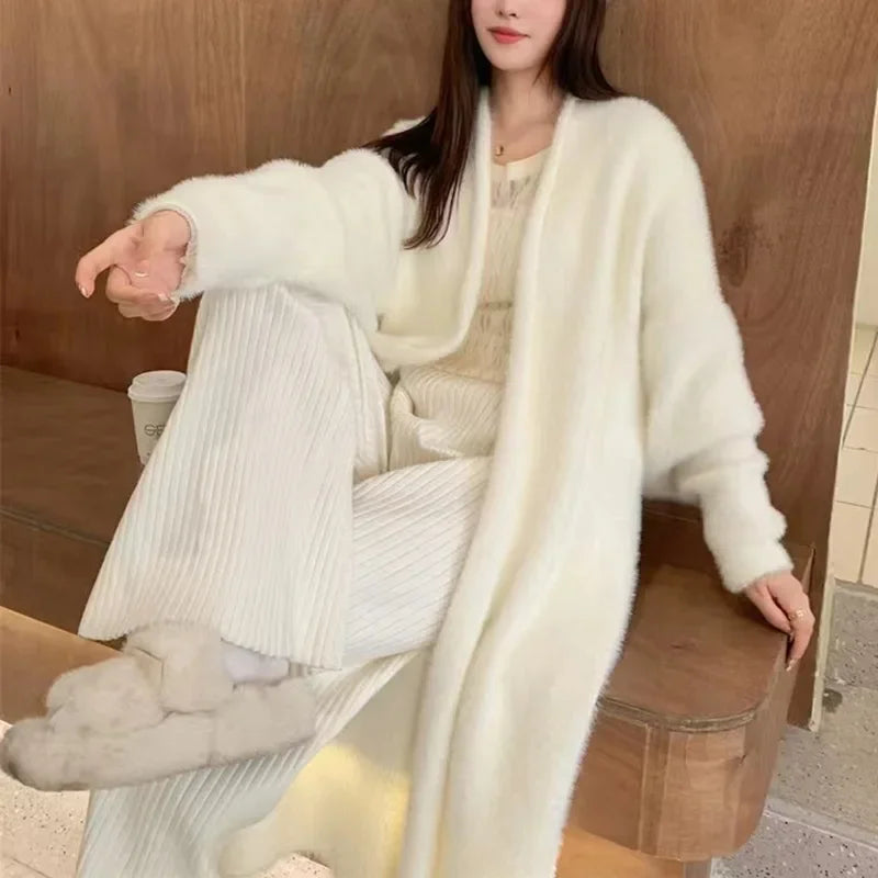 2024 Long Cardigan Women’s Knitted Sweater Jacket – Spring & Autumn Crochet, Loose Fit, Pockets, Winter Maxi Warm Jumper Coat