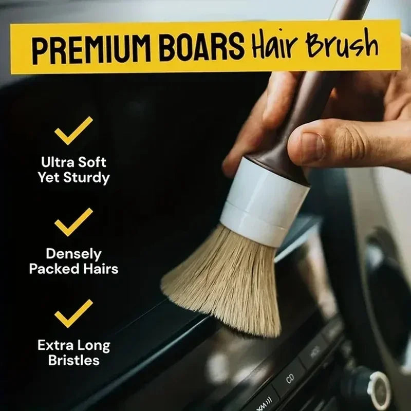 3PCS Car Detailing Brush Set – Boar Hair Bristle Cleaning Brushes for Interior & Exterior Auto Care, Dashboard & Detail Cleaning Tools