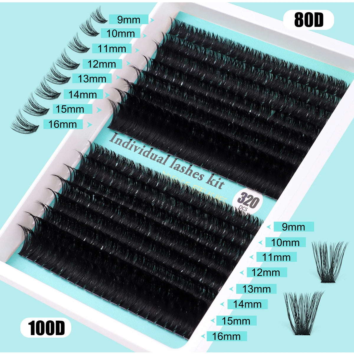 Individual Cluster Lashes – 20-100D Natural Look DIY Eyelash Extensions, 280pcs Mixed Tray Volume Lashes